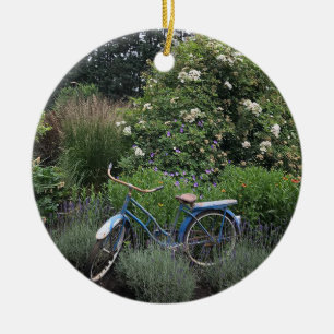 Vintage Bicycle in Garden Ceramic Ornament