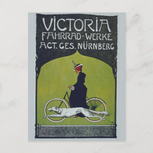 Vintage Bicycle Lady & Dog Holiday Postcard