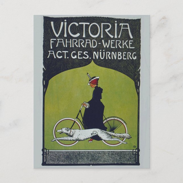 Vintage Bicycle Lady & Dog Holiday Postcard (Front)