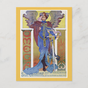 Vintage Bicycle Lady in Blue Postcard