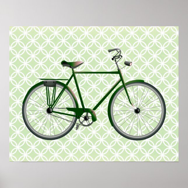 Vintage Bicycle on Green Retro Art Poster (Front)