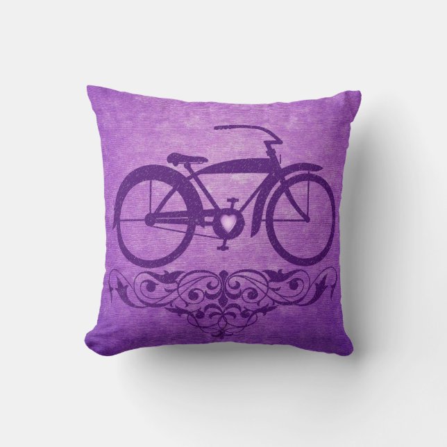 Vintage Bicycle Purple Pillow (Front)