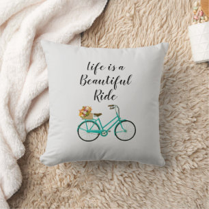 Vintage Bicycle Quote Beautiful Ride Illustration Cushion
