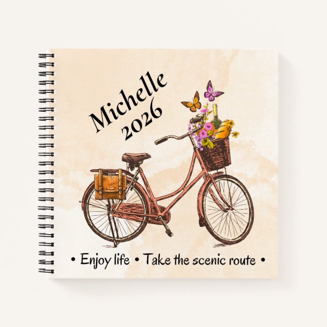Vintage Bicycle Quote Personalised Notebook (Front)