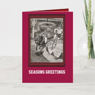 Vintage Bicycle race against horses Holiday Card