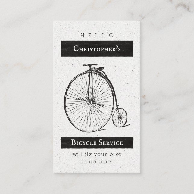 Vintage Bicycle Repair Service Black White Business Card (Front)