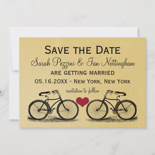 Vintage Bicycle Save the Date Wedding Cards (Front)