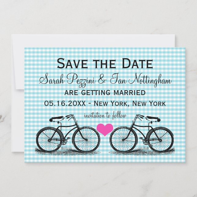 Vintage Bicycle Save the Date Wedding Cards (Front)