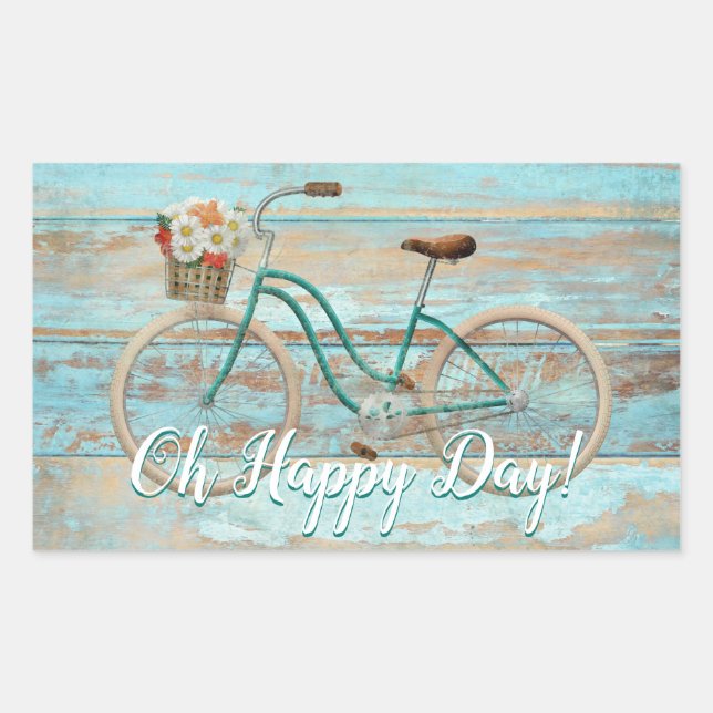 Vintage Bicycle Sticker Oh Happy Day Aqua (Front)