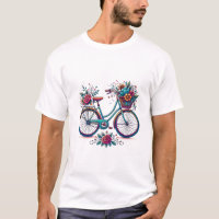 Vintage Bicycle T-Shirt - Floral Cycling Design