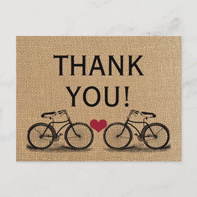 Vintage Bicycle Thank You Wedding Postcards (Front)