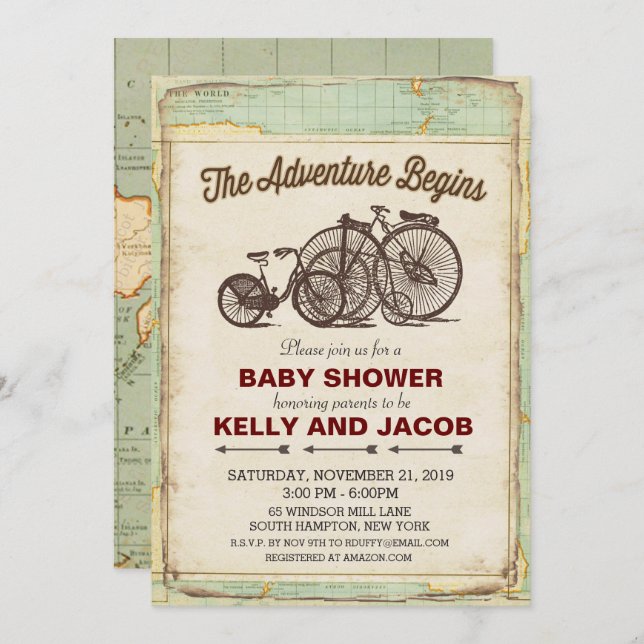 Vintage Bicycle Travel Baby Shower Invitation (Front/Back)