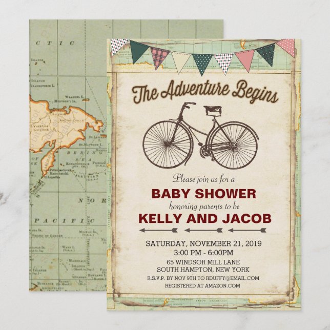 Vintage Bicycle Travel Baby Shower Invitation (Front/Back)