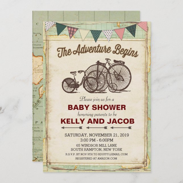 Vintage Bicycle Travel Baby Shower Invitation (Front/Back)