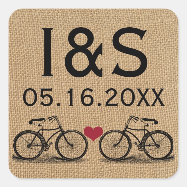 Vintage Bicycle Wedding Favour Stickers (Front)