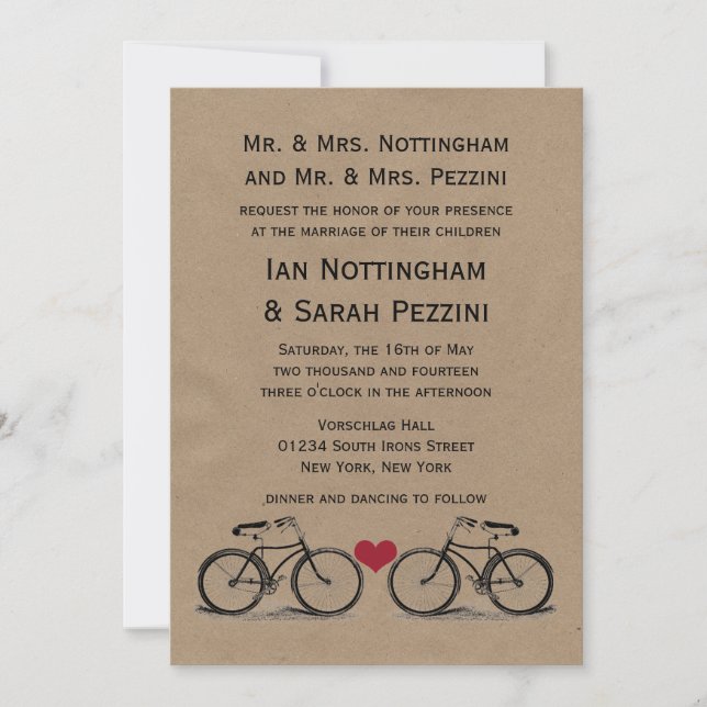 Vintage Bicycle Wedding Invitations (Front)