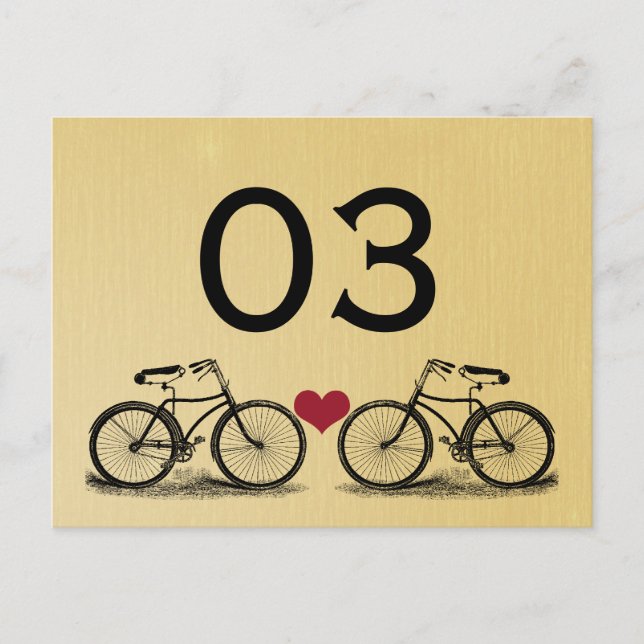 Vintage Bicycle Wedding Table Numbers Postcard (Front)