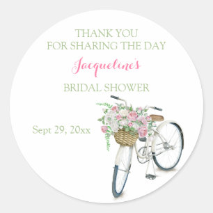 Vintage Bicycle with Basket of Pink Roses Classic Round Sticker