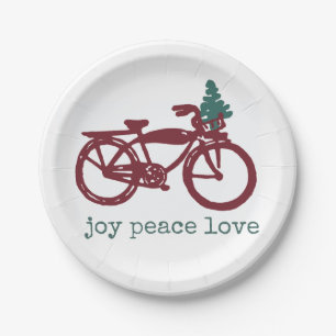 Vintage bicycle with Christmas tree design Paper Plate