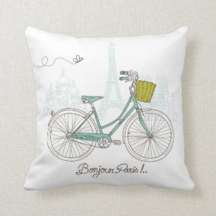 Vintage Bicycle with cute basket in Paris Cushion