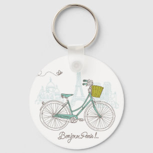 Vintage Bicycle with cute basket in Paris Key Ring