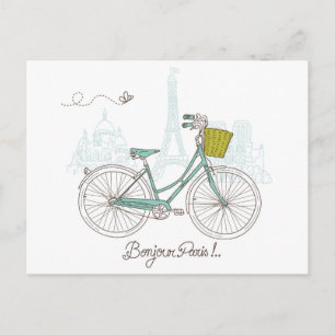 Vintage Bicycle with cute basket in Paris Postcard
