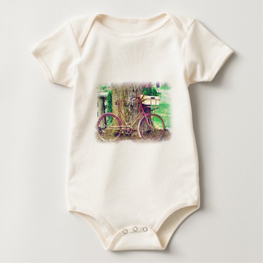 Vintage Bicycle with Flower Basket Baby Bodysuit