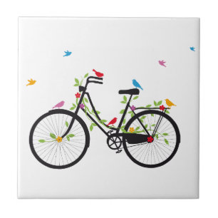 Vintage bicycle with flowers and birds ceramic tile