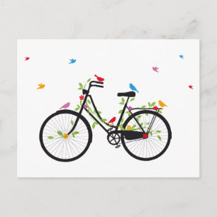 Vintage bicycle with flowers and birds postcard