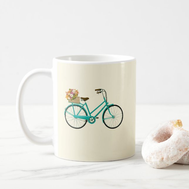 Vintage Bicycle with Flowers Illustration Coffee M Mug (With Donut)