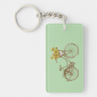 Vintage bicycle with Sunflower Basket Key Ring