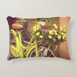 Vintage Bicycle Yellow Basket of Flowers Pillow