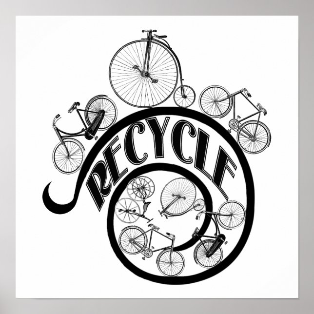Vintage Bicycles Recycle Apparel and Gifts Poster (Front)