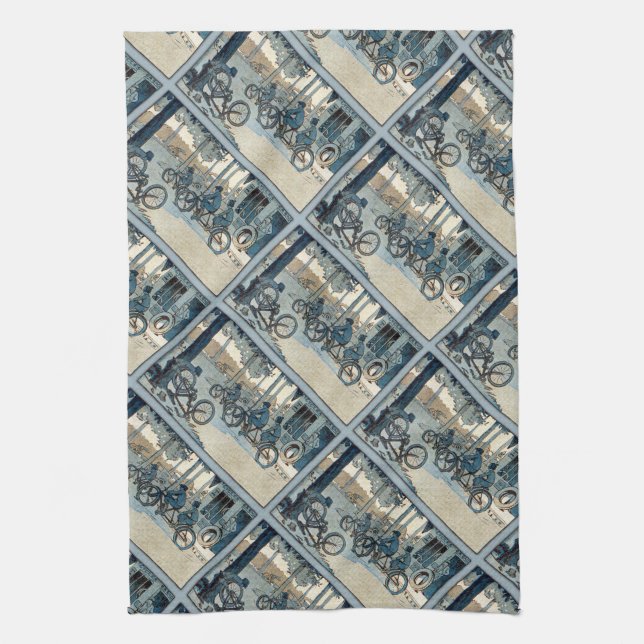 Vintage Bicycling Print Tea Towel (Vertical)