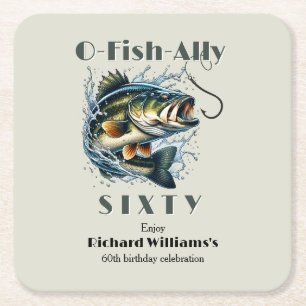 Vintage Big Fish The Bait OFishAlly 60th Birthday Square Paper Coaster