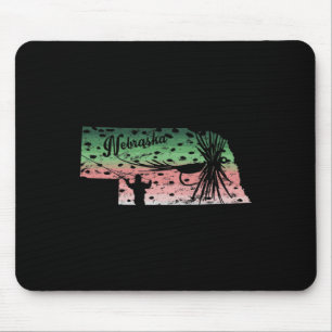 Vintage Big Fly Rainbow Trout Nebraska Map Fly Fis Mouse Pad