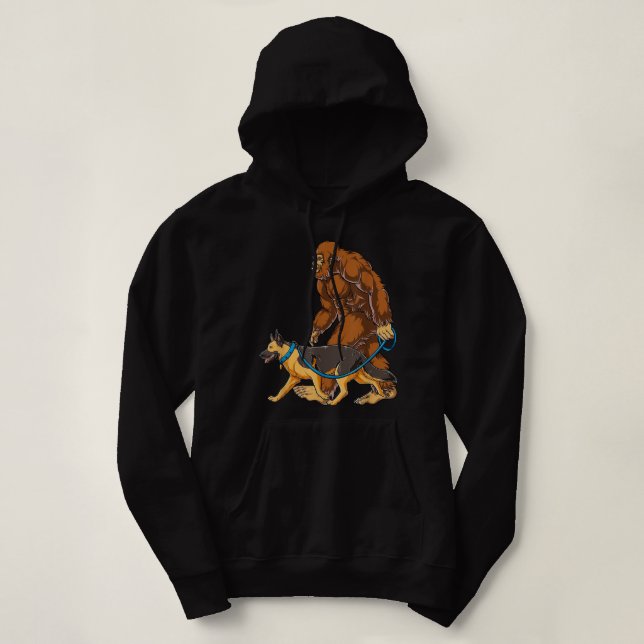 Vintage Big foot German Shepherd Walking Funny Hoodie (Design Front)