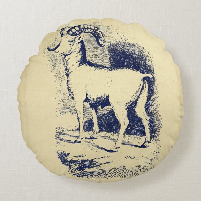 VINTAGE BIG HORN SHEEP ROUND CUSHION (Front)