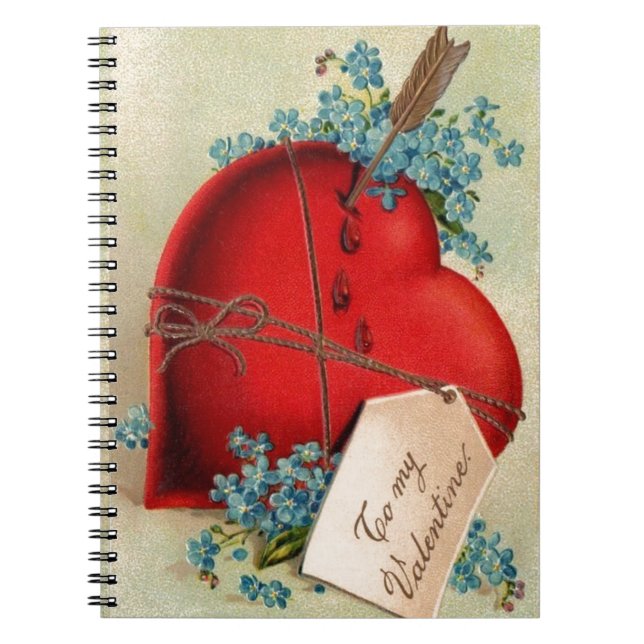 Vintage Big Red Bleeding Heart Valentine Postcard Notebook (Front)