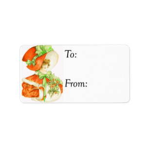 Vintage Big Red Christmas Bonnet Gift Tag