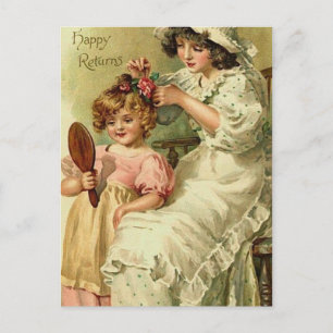Vintage Big Sister Little Sister Holiday Postcard