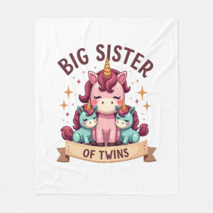 Vintage Big Sister of Twins Unicorn Sisterhood Cut Fleece Blanket