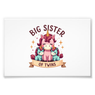 Vintage Big Sister of Twins Unicorn Sisterhood Cut Photo Print