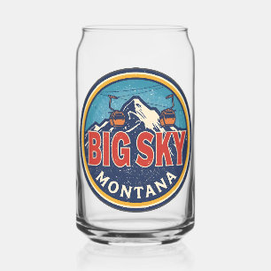 Vintage BIG SKY Montana Ski resort Bozeman mountai Can Glass