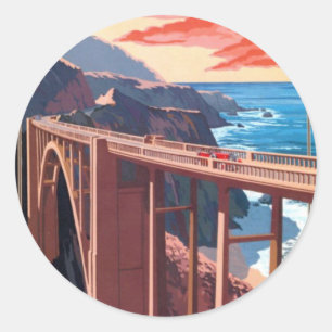 Vintage Big Sur Bixby Bridge USA Tourism Classic Round Sticker