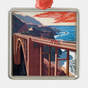 Vintage Big Sur Bixby Bridge USA Tourism Metal Tree Decoration
