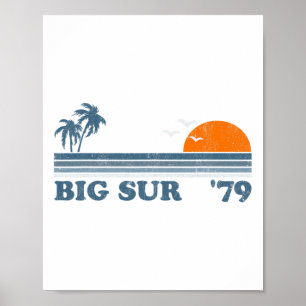 Vintage Big Sur California Retro Sun Beach Surfing Poster