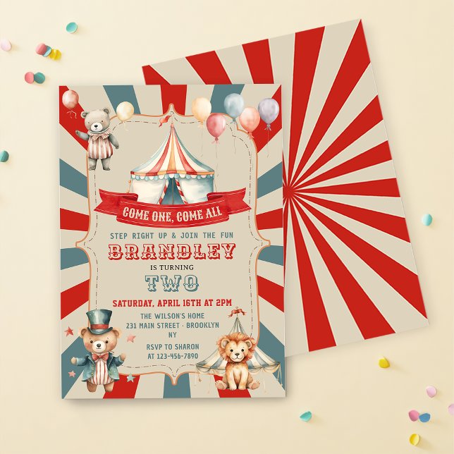 Vintage Big Top Circus Animals Carnival Birthday Invitation (Creator Uploaded)