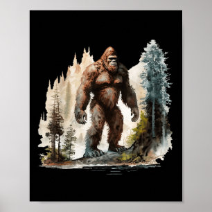 Vintage Bigfoot 70s Retro Forest Sasquatch Hiking Poster