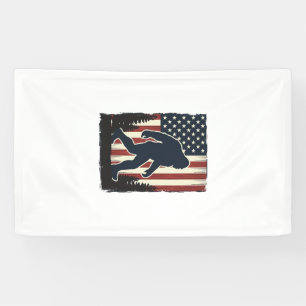 Vintage Bigfoot American Flag Forest Vector Design Banner